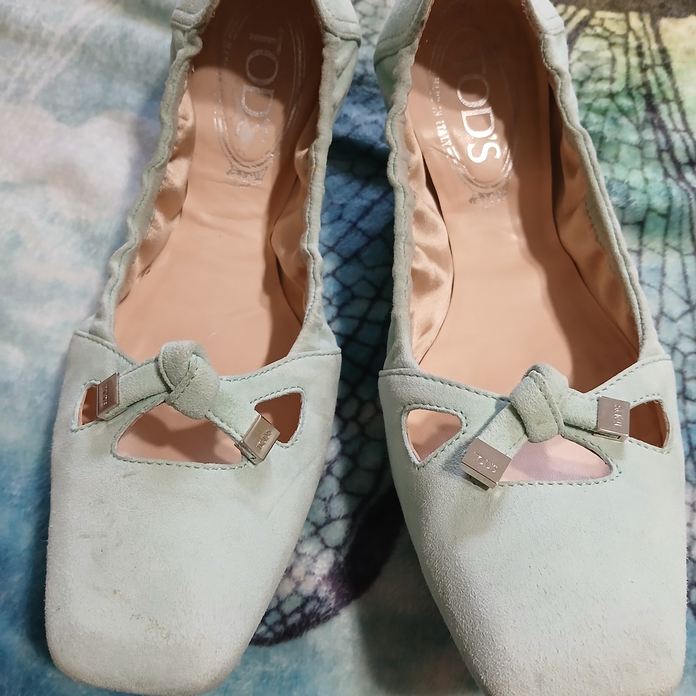 Tod's Mint Suede Loafers with Knot Detail